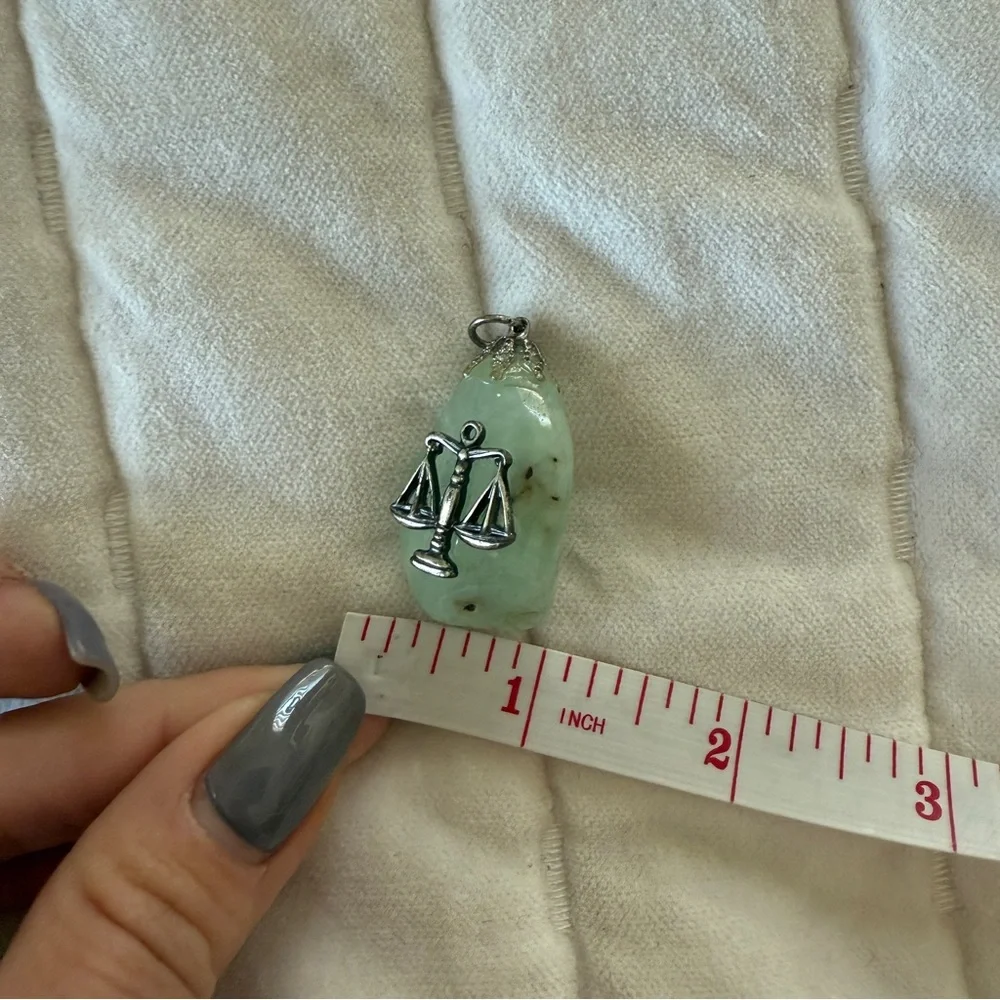 LIBRA zodiac sign Green aventurine gemstone pendant with silver scales charm